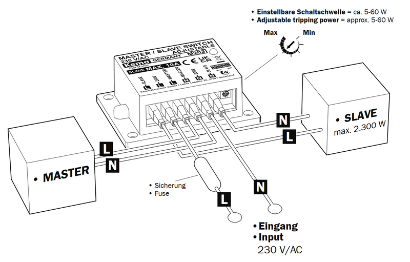 M203 - Commutateur maître/esclave 230 V/CA - réglable